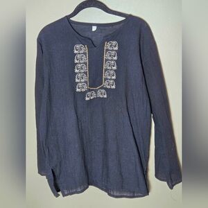 Unisex 100% Cotton Embroidered Elephant Boho Eclectic Festival Tunic, Large